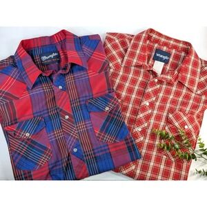REDS LOT 2🤠Wrangler Shirts X-Long Tail Long Sleev Button Pearl Snap Western BIG